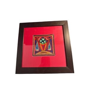 HUICHOL Native American Yarn Painting Arte Tepehuano Floral Vase 9.5" Art‎